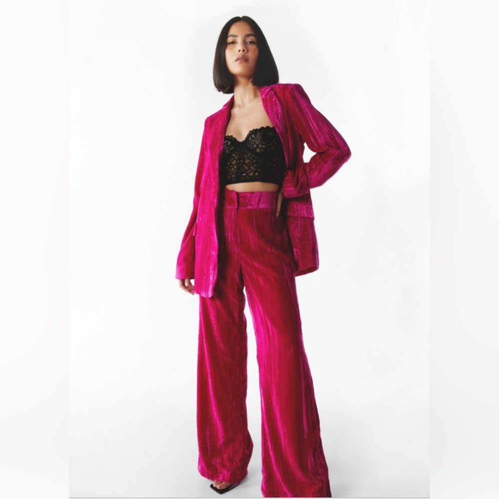 Nasty Gal pink velvet pantsuit (pants and jacket). NWT.